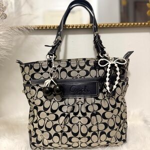 Coach Black and Tan Signature Tote